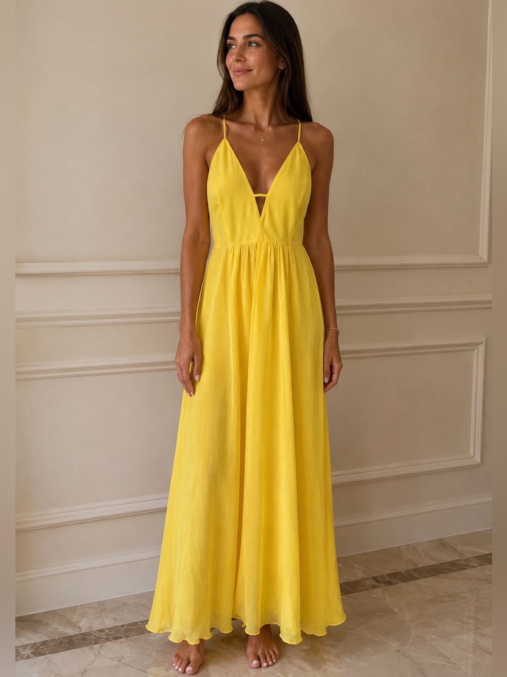 ASOS Ruched Yellow Sleeveless Maxi Dress